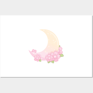 Cherry Blossom Gradient Moon Posters and Art